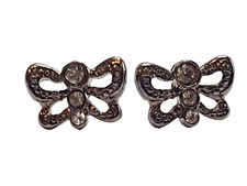 Vtg Miniature Silver Tone Clr Rhinestone Butterfly Stud Earrings Costume Fashion