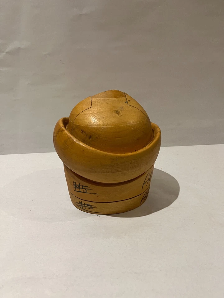 PUZZLE DE 5 PIEZAS PUNTIAGUDO SUPERIOR SOMBRERERÍA MADERA SOMBRERO BLOQUE FORMA MOLDE (VINTAGE/ANTIGUO) Foto 4 de 4