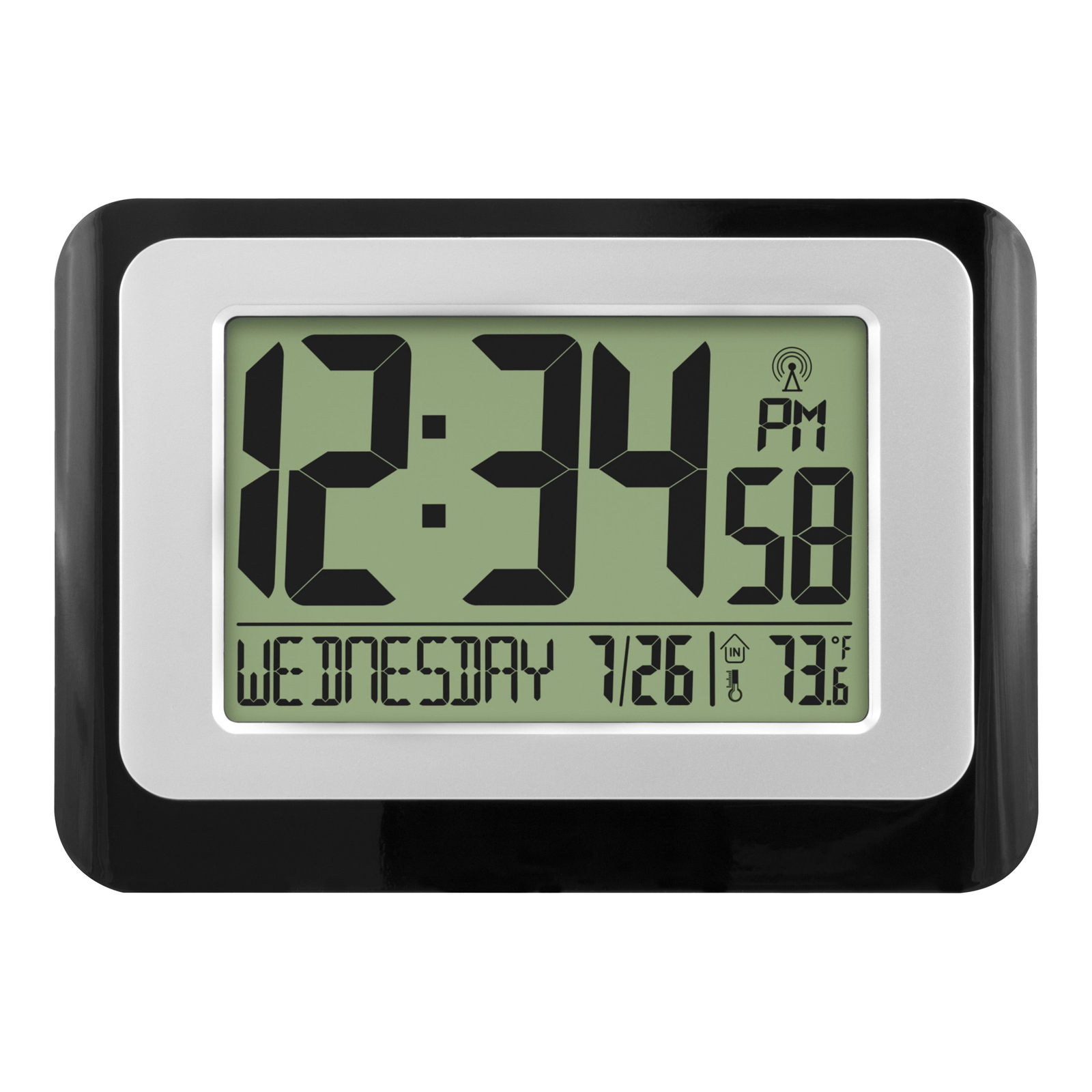 MainStays Black Atomic Digital Calendar Desk Alarm Clock Temperature Bedhead-image