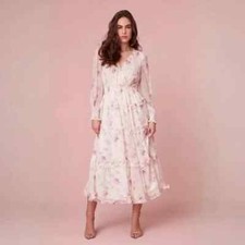 Love Shack Fancy Silk Floral Tiered Maxi Dress, Color: Pink Size: Small NWT $695