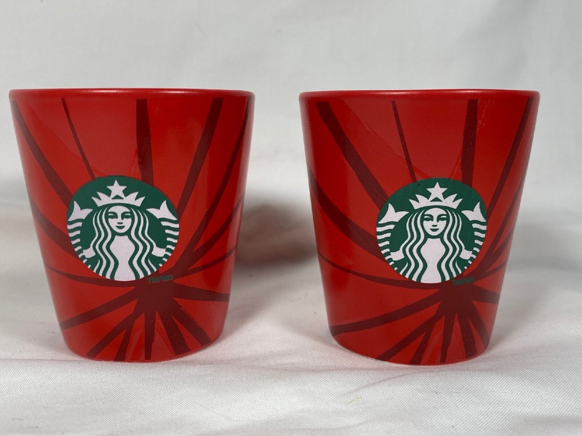 Starbucks 2014 Holiday Red Espresso Shot Glasses 3 oz Cups Mermaid Logo Lot  of 2