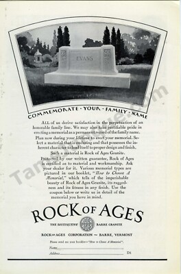 1929 Rock of Ages Granite Head Stones Tombs PRINT AD Nearly 100 years old (3314)