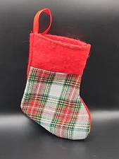 Plaid Mini Stocking Red White Green Yellow Xmas Holiday 6"