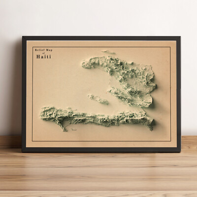 Haiti Map, Haiti 2D Relief Map, Haiti Vintage Map - 2D Flat