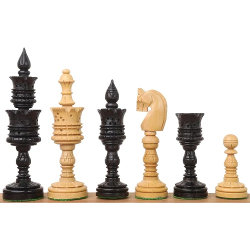 4.7" Hand Carved Lotus Series Chess Pieces set in Weighted Ebony Wood