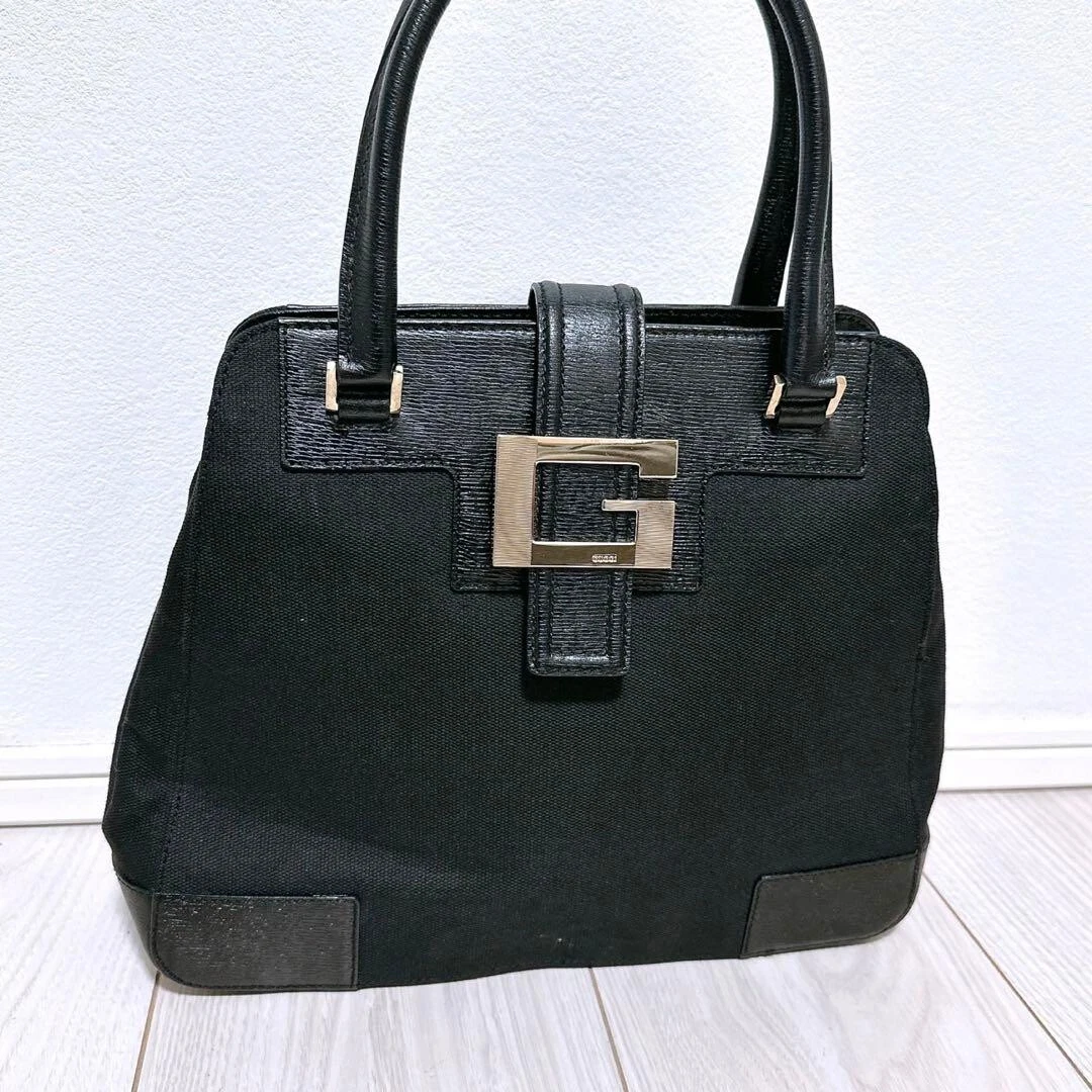 Gucci sac fourre tout femme sac à main toile cuir noir occasion authentique livraison gratuite