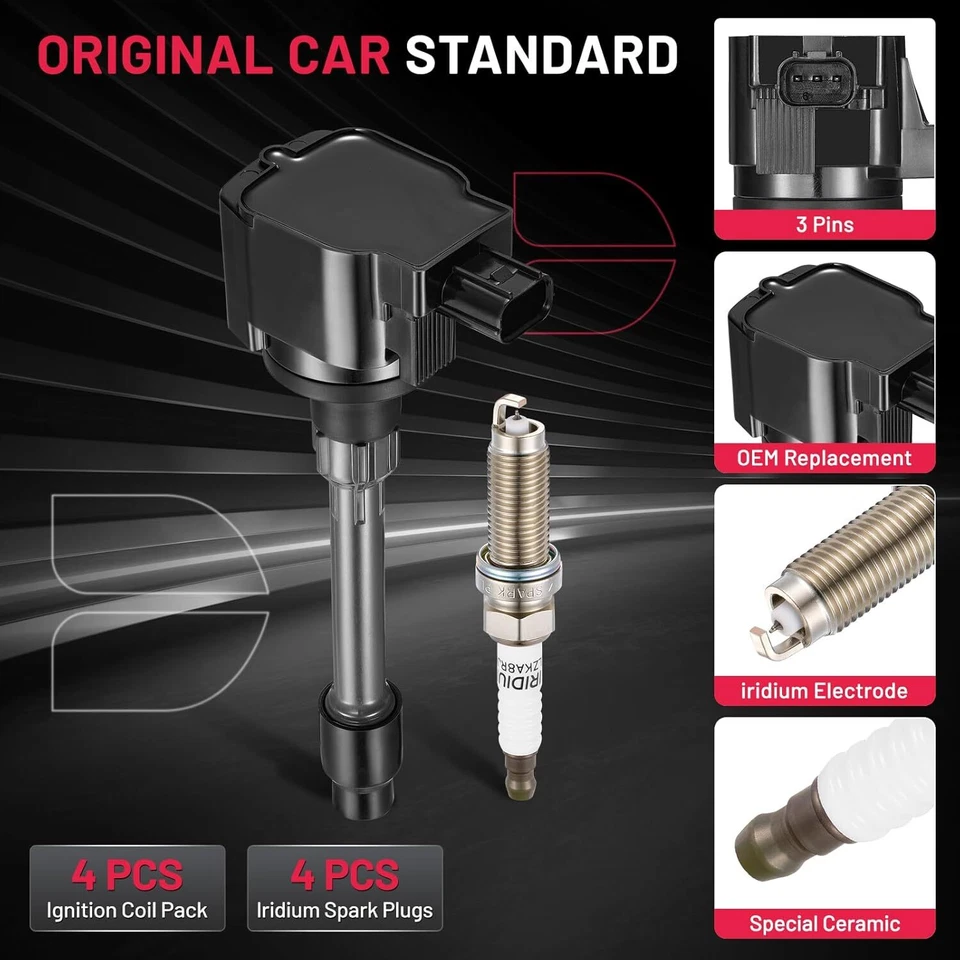 4 Ignition Bobinas Pack UF781 and Spark Plugs For 2017-2022 Honda Civic l4 1.5L - Image 2 of 4