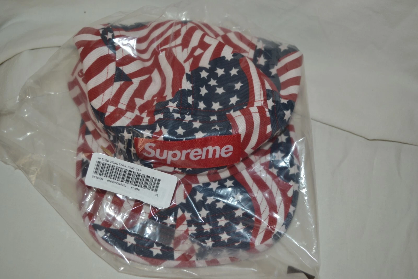 SS20 Supreme Washed Chino Twill Camp Cap USA American Flags Brand New Mint