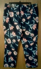 Women's "LANDS END" deep sea blue floral mid rise straight leg Pants sz 14 - NWT