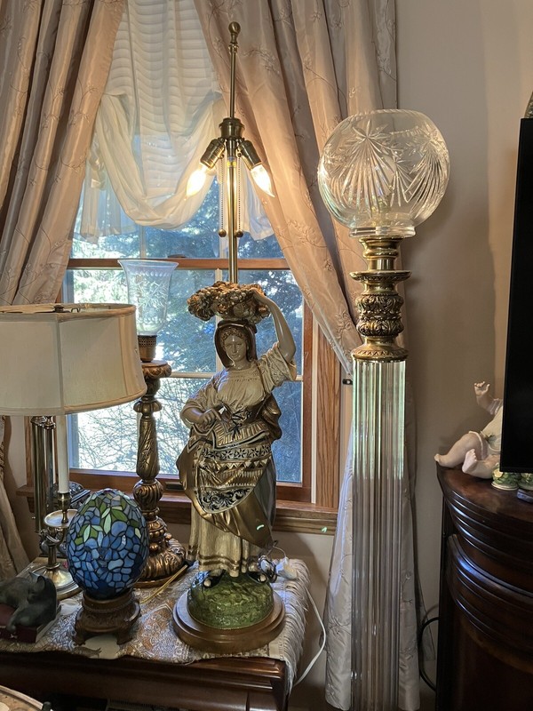 Vintage Lamp Maiden XL Tall Floor Gold Woman beautiful Lady