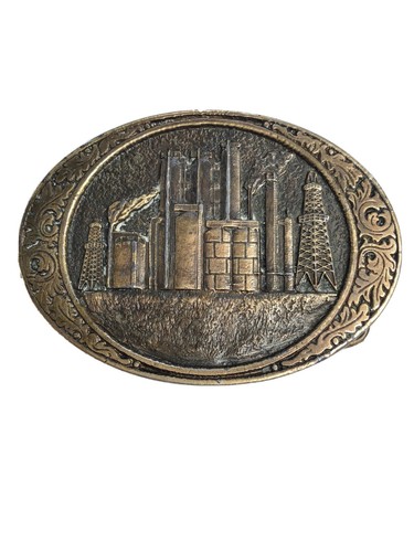 Brass Solid Belt buckle Oil Originals Refinery Smoking Vintage Tulsa Oklahoma - Picture 2 of 8