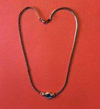 BEAU COLLIER VINTAGE PLAQUÉ OR ORNÉ DE ZIRCONS ET PIERRE BLEUE TTBE 