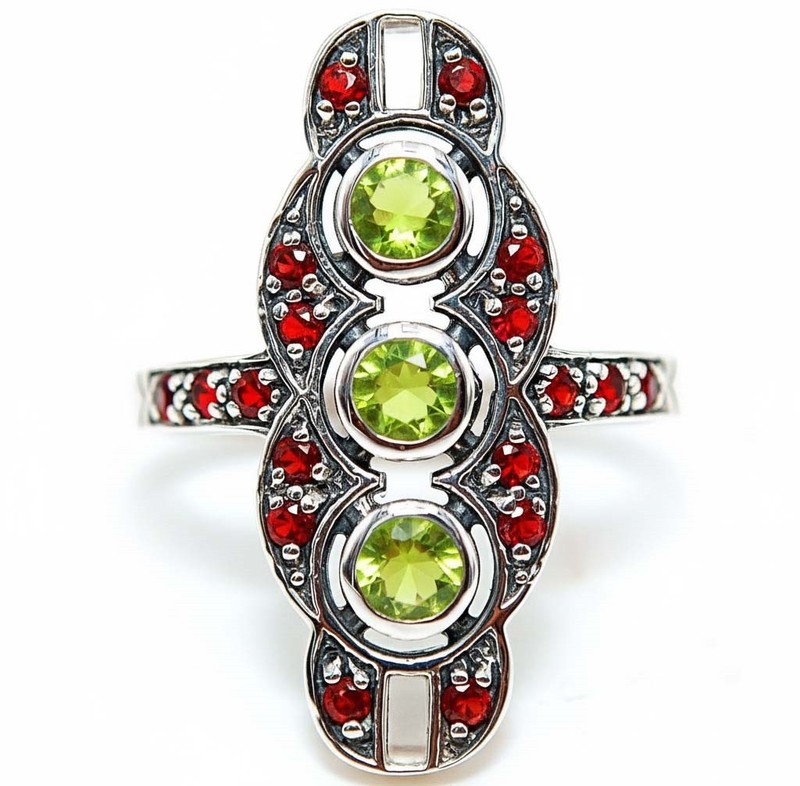 1CT  Peridot 925 Sterling Silver Filigree Ring Sz 6 1" Long PC9-4