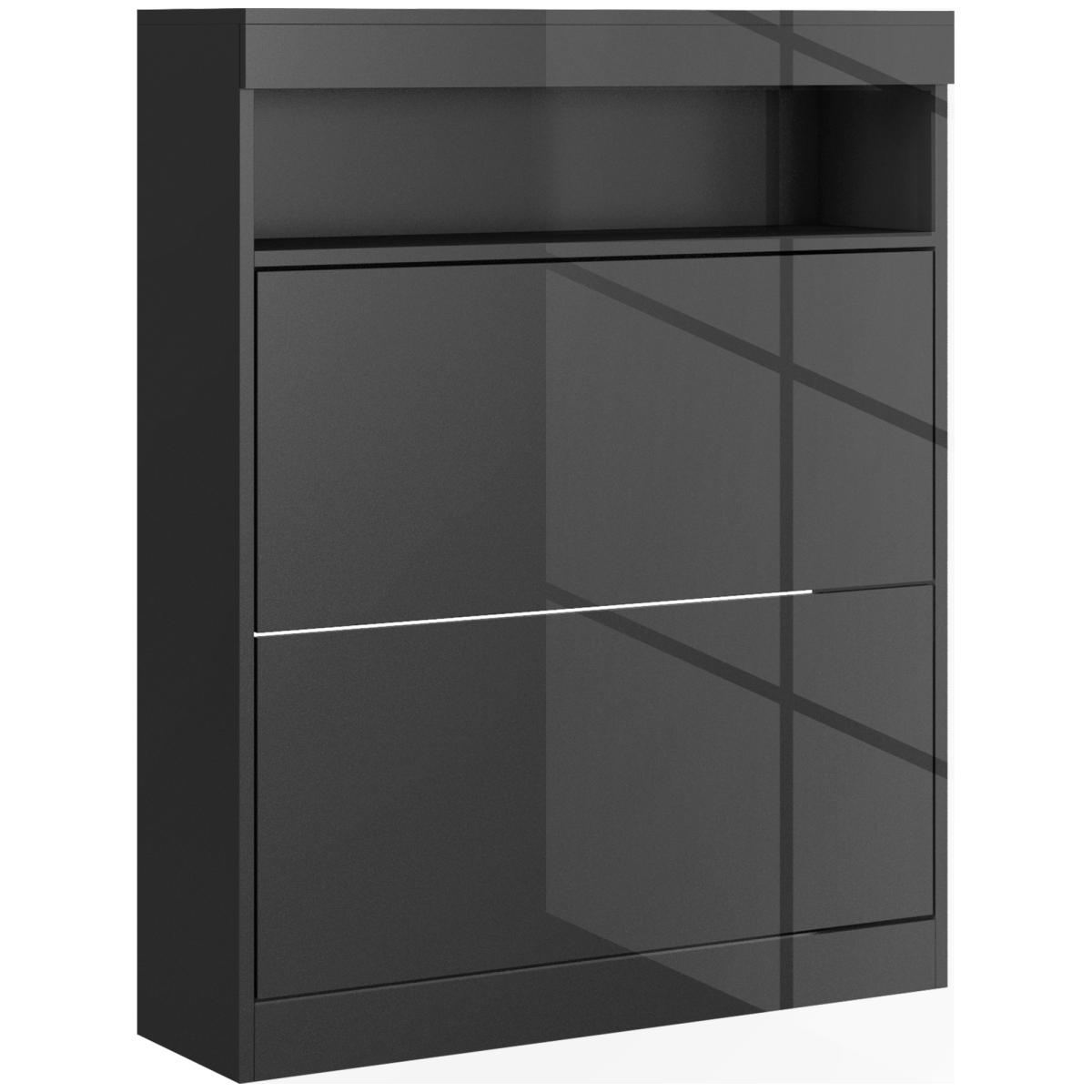 Slim Shoe Storage Cabinet 2 Flip Drawers Holds 16 Pairs Entryway Unit Black