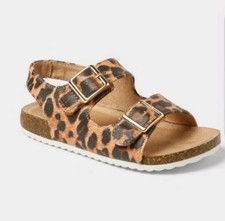 Cat Jack Toddler Reagan Footbed Sandals Brown Leopard Print Double Strap Size 7