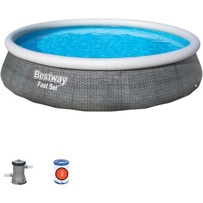 Bestway Fast Set Swimming Pool mit Pumpe 396 x 84 cm Rattan-Optik Schwimmbecken
