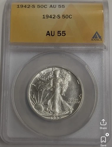 1942-S San Francisco Walking Liberty Silver Half Dollar 50C ANACS Graded AU55