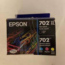 GENUINE EPSON 702XL BLACK INK + COLOR CMYK 4 PACK Expiration 07/2028