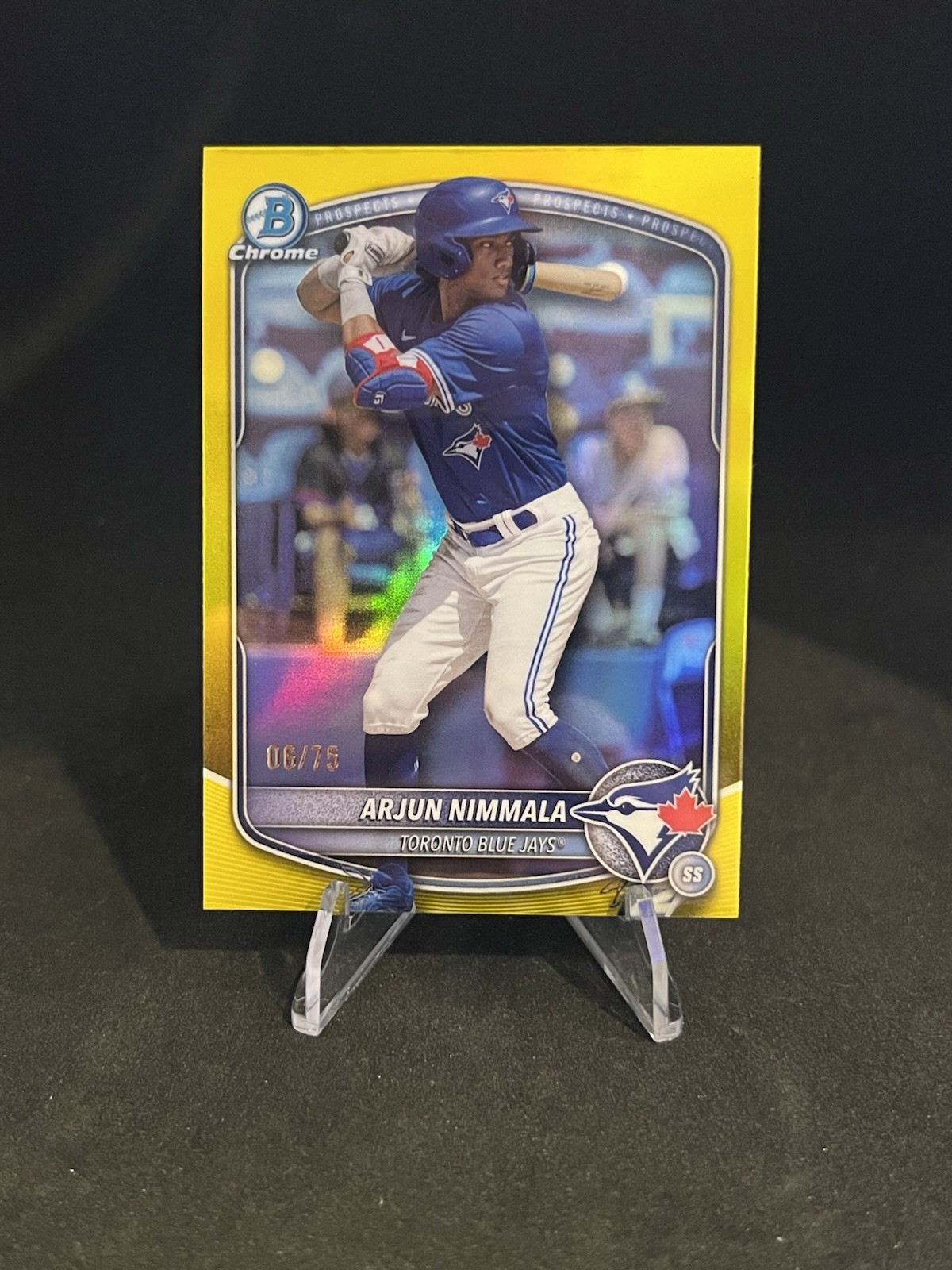 Arjun Nimmala 2025 Topps Bowman Draft #BDC-35 Chrome /75 Yellow Refractor Jays