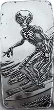 10 ozt 999 Fine Silver Art Bar- ALIEN SURFER - ADAMO TECHNE - Limited Edition 63.79 per troy oz