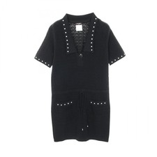 CHANEL CC Logo Button Pearl Dress P53686K07000 cotton Nylon Black #36 Used Women