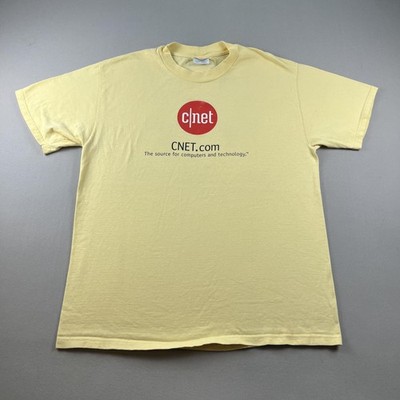 Vintage Technology T-Shirt Mens Large Yellow CNET Computer Media Electronic Web