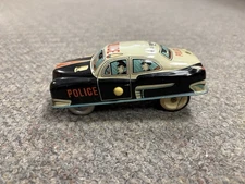+ Vintage Trademark Modern Toys Japan Tin #1620 Press Down 5.5" Police Car Works