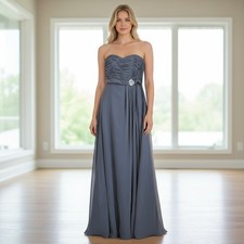 Mori Lee Gown Women 14 Charcoal New Strapless Ruched Brooch Formal Dress
