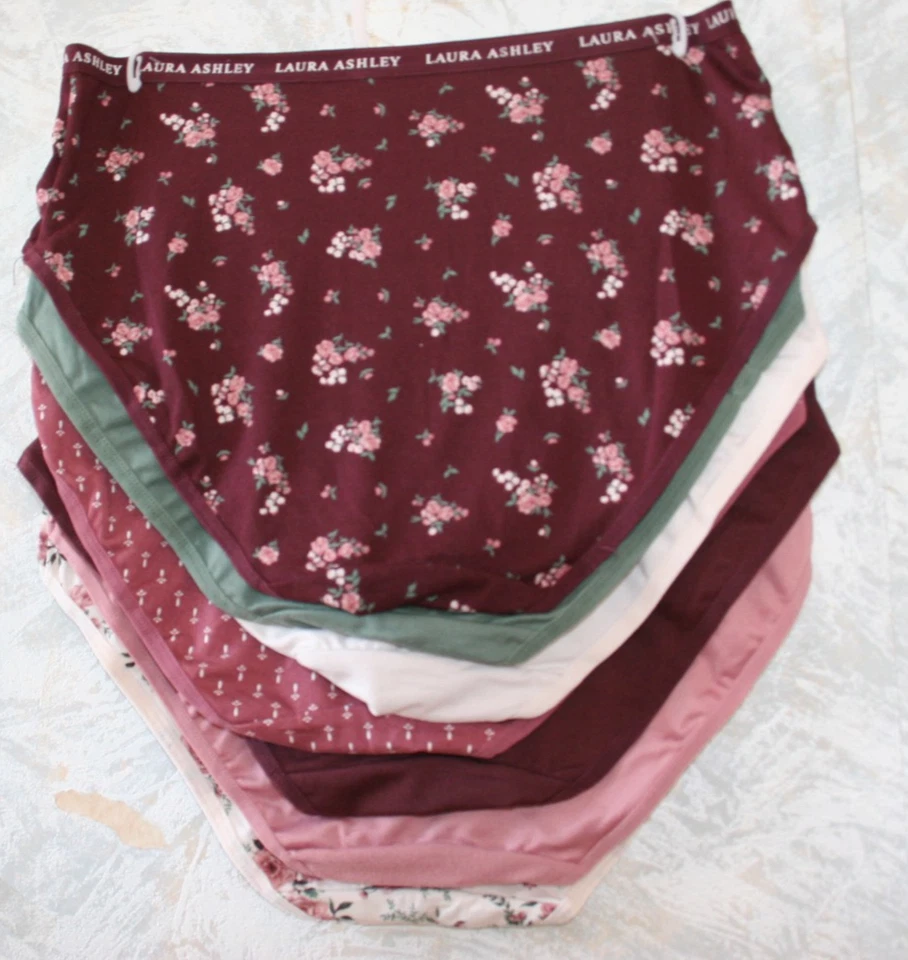 Paquete de 7 bragas LAURA ASHLEY rosa medio borgoña blanco liso y floral nuevas con etiquetas Foto 2 de 2
