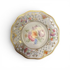 Antique Schumann Bavaria Dresden Flowers Reticulated Small Serving Bowl