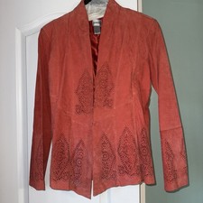 Giacca vintage Chicos donna taglio laser corallo pelle scamosciata taglia 1/media usata in ottime condizioni