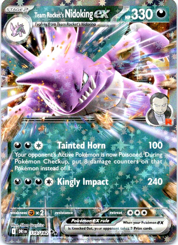 Team Rocket's Nidoking ex 119/182 Double Rare Destined Rivals Pokemon Holo NM