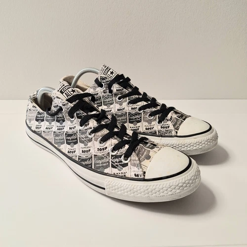 Scarpe da ginnastica Converse Andy Warhol Campbells Soup RARA taglia 10 grigie e bianche.