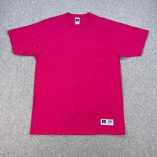 Vintage Russell Pocket T-Shirt Mens L Hot Pink High Cotton Made in USA 90s 80s