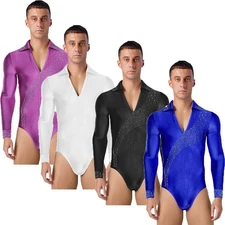 Men Dancewear Ballroom Bodysuit Cha-cha Jumpsuit Samba Shiny Button Dance Prom