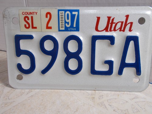 UTAH 1997 Motorcycle License Plate 598GA