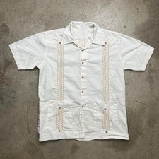 Vintage Guayabera white camp collar button shirt XL