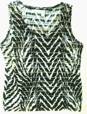 CHICO'S M / 1  Stretch White Black Animal Print Tiered Sleeveless Tank Top
