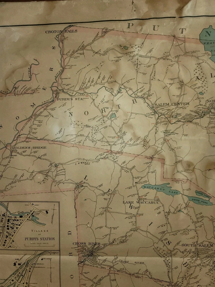 Mapa Poundridge Lewisboro North Salem por Julius Bien 1893 original no es una reproducción Foto 3 de 4