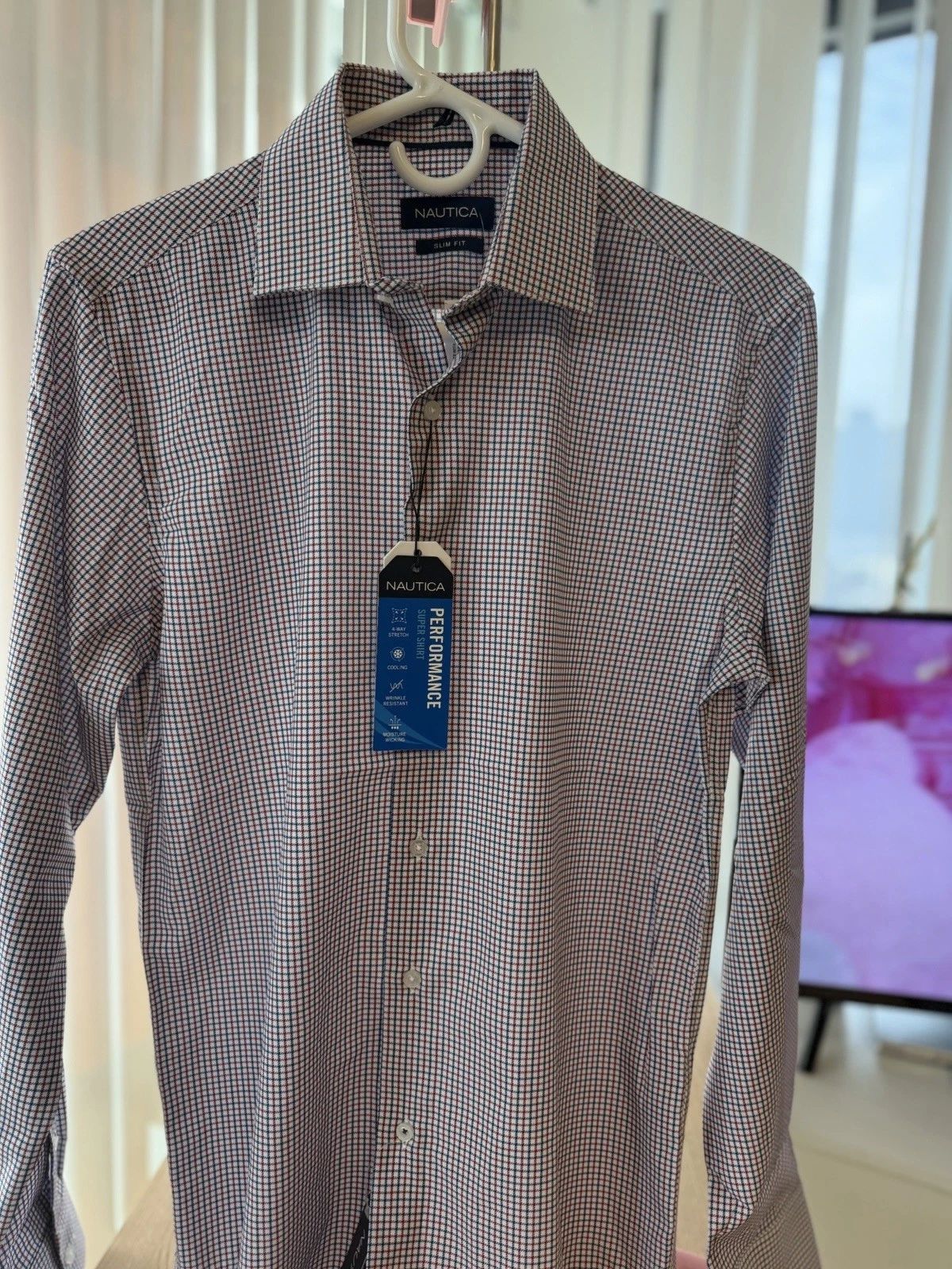 Nautica Men’s Small S Plaid Check Button Down Shirt Red Navy White NWT image 16