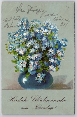 Blue Forget-Me-Nots German Name Day Namenstage Postcard