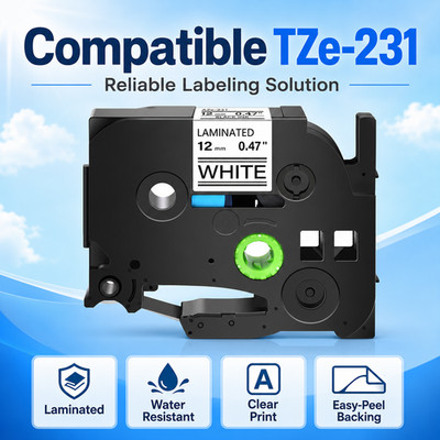 50PK TZe231 Compatible Brother Label Tape 12mm Black on White PT-H110 PT-P710BT