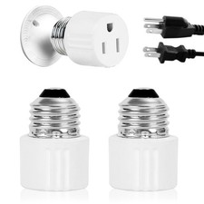 3-Prong Light Socket to Plug Adapter,E26/E27 Light Socket Outlet,2/3 Prong Ou...