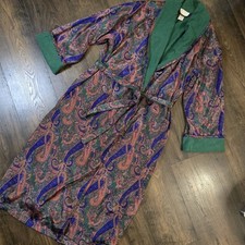 Vintage Victoria's Secret Gold Label Paisley Satin Robe XS/S Green Terry Trim