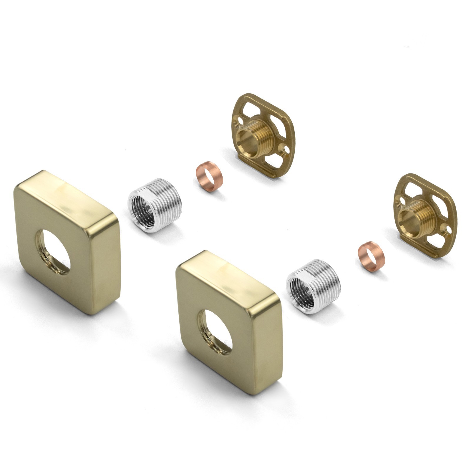 Brushed Gold Square Shower Fixing Kit Plates (Pair) 3/4 Connection Wall Mounted