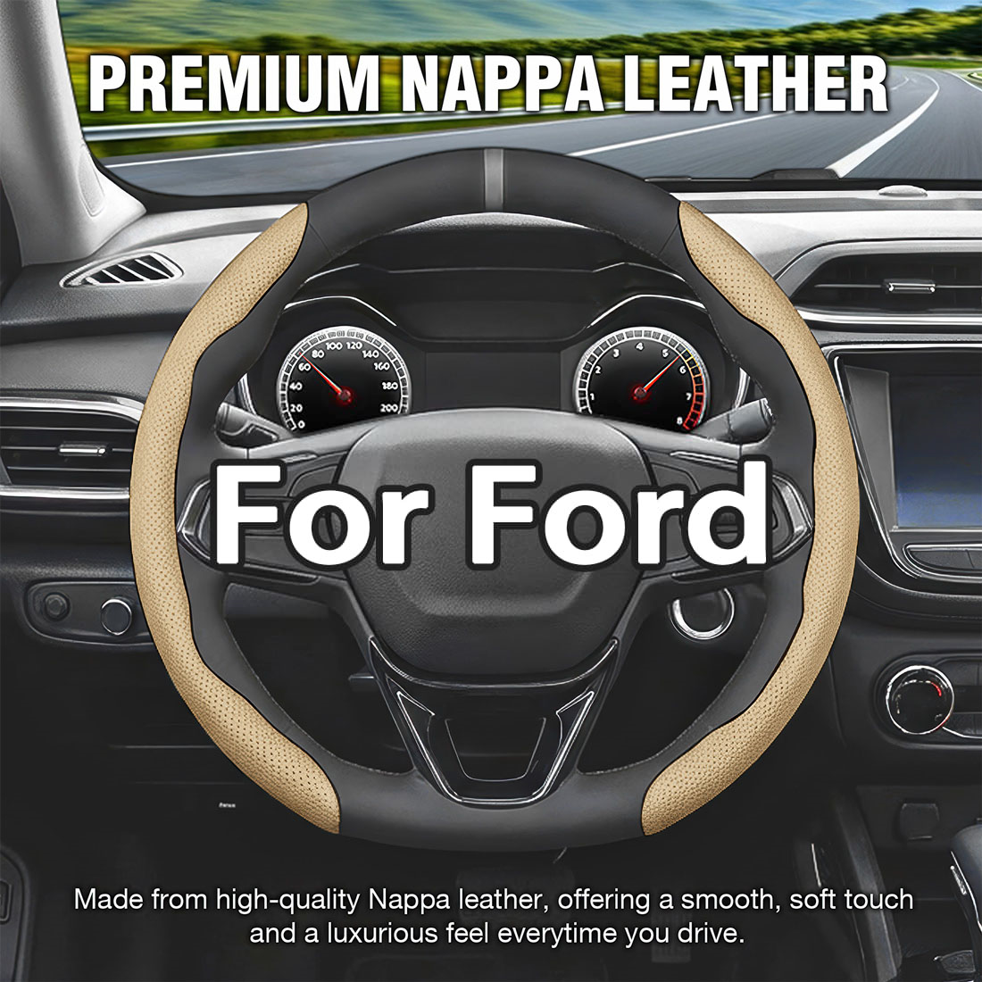 2PCS Segmented Steering Wheel Cover for Ford Bronco Explorer Mustang Leather