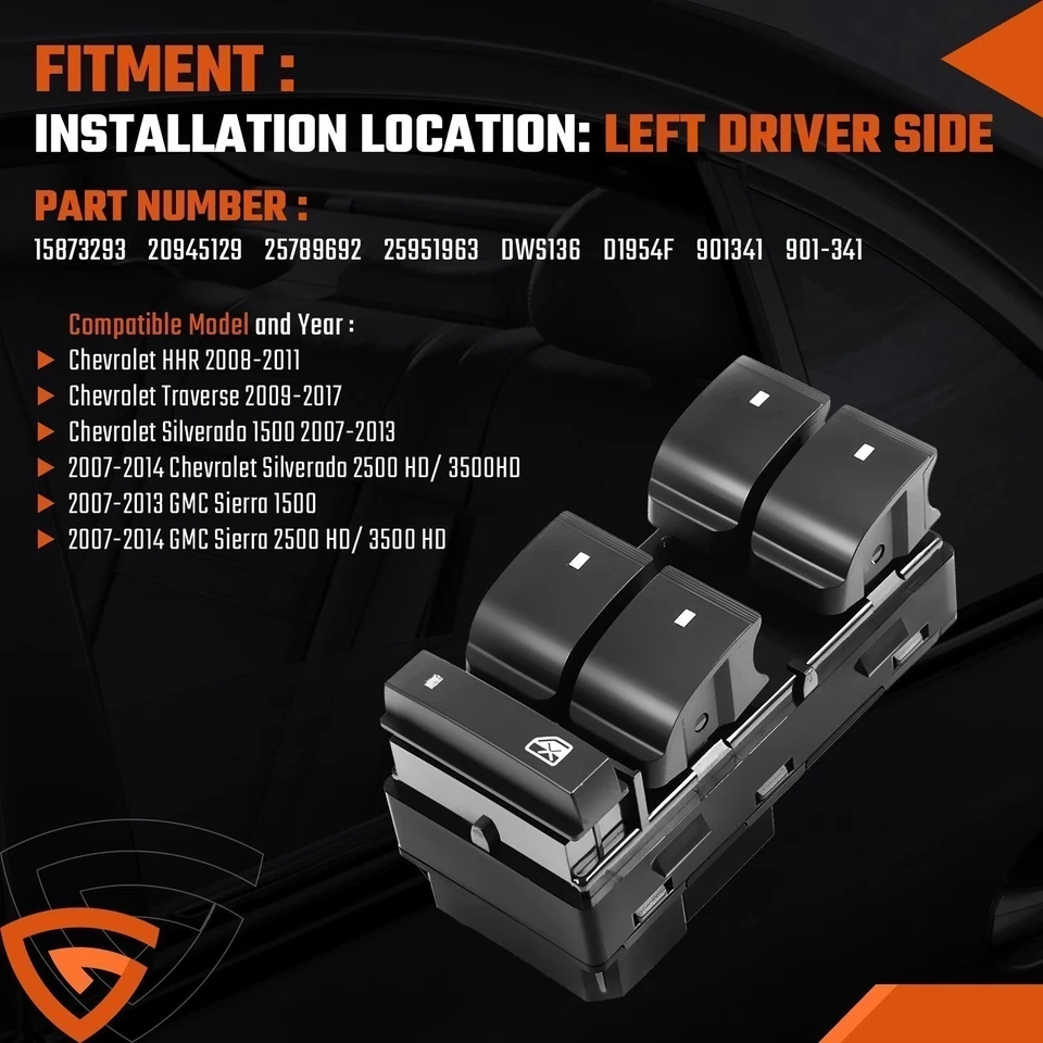 Interruptor de puerta Master Power Window para Chevrolet Silverado 1500 2007-2013 EE. UU. Foto 3 de 4