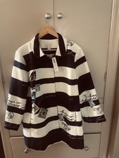 Chico's Size 3 Women s 16 Blazer Jacket Stripe Floral Navy White Lined New