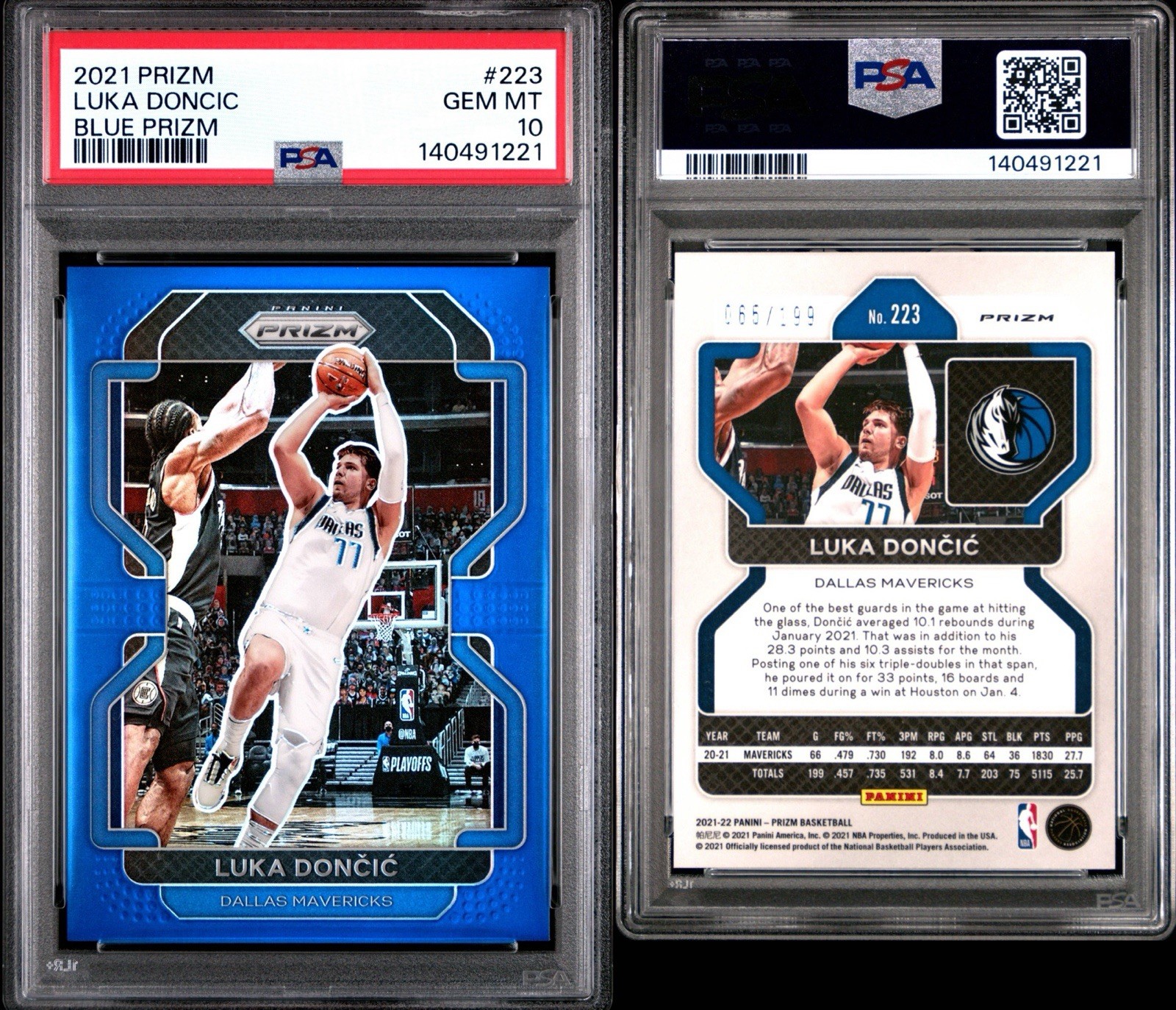 2021 PANINI PRIZM LUKA DONCIC #223 BLUE PRIZM /199 PSA 10 view 3
