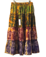 Boho Hippie Tiered Maxi Skirt Sun Moon Star Tie Dye Heavy Cotton Festival Gypsy
